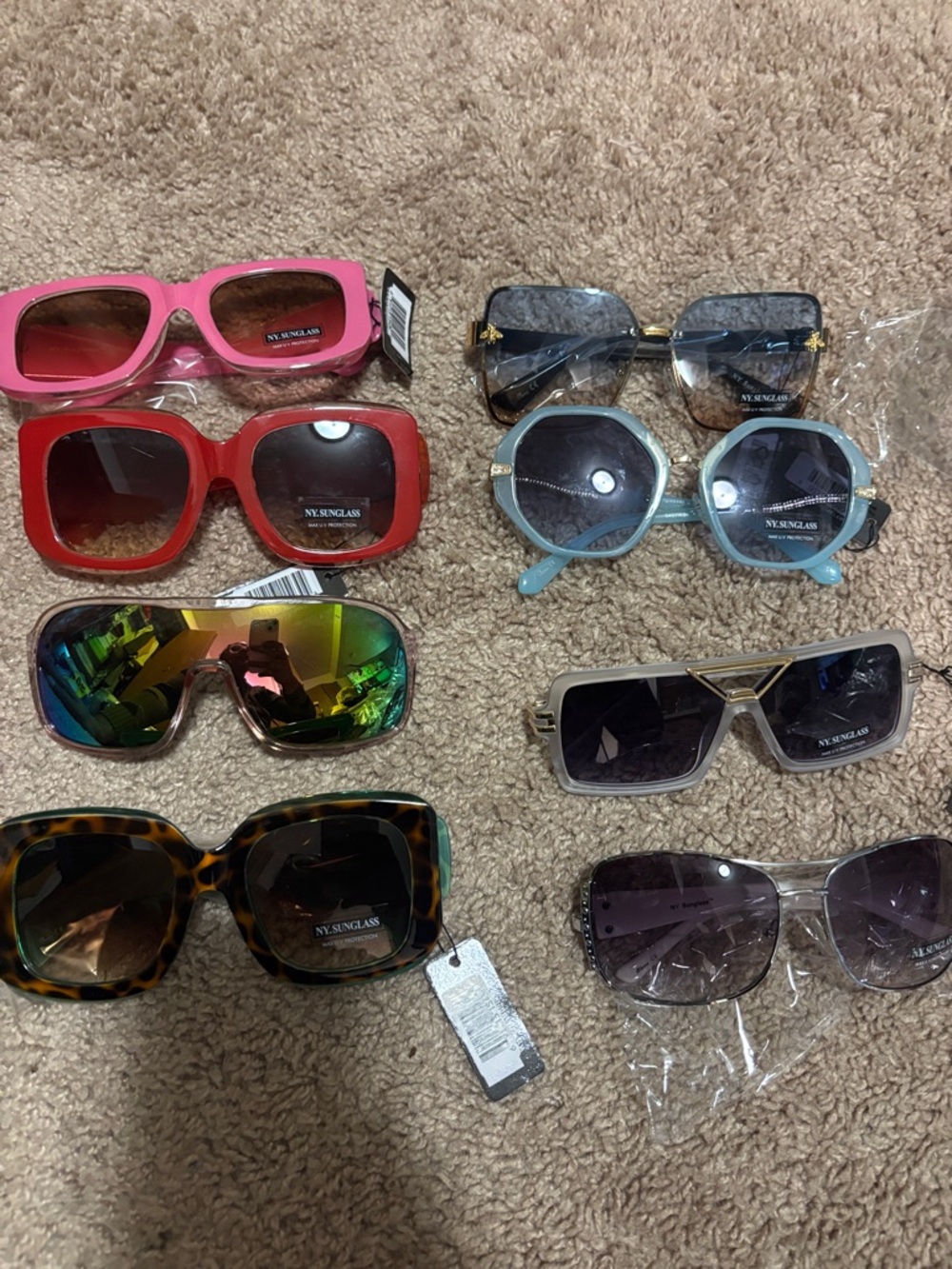 Kids Pink Round & Red Square Fashion Sunglasses Set